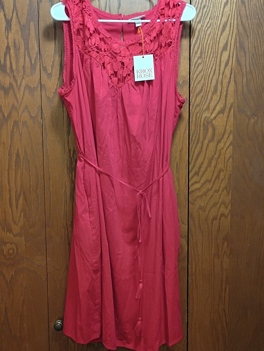 NWT Knox Rose Sleeveless Crochet Yoke Pink-Red Midi Dress